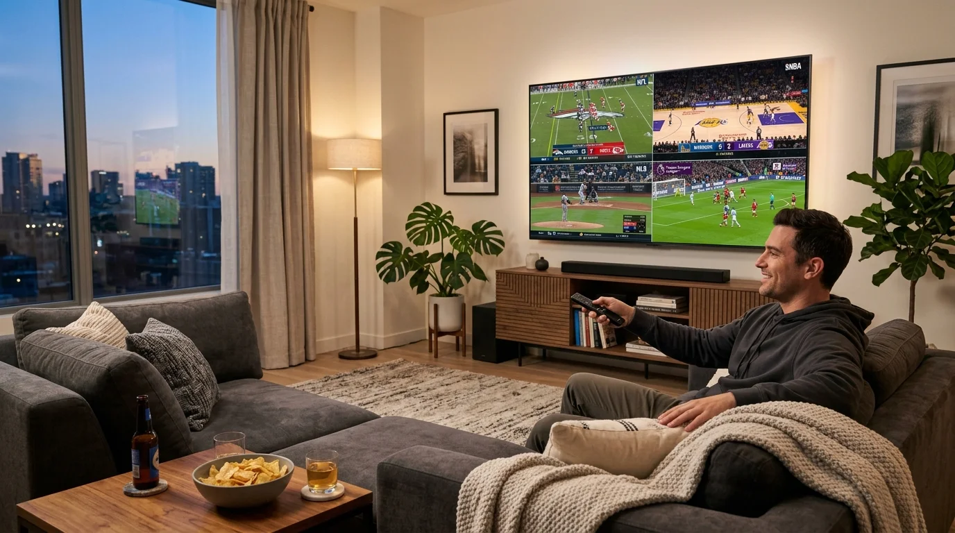 Sports streaming on modern TV with multiple channels