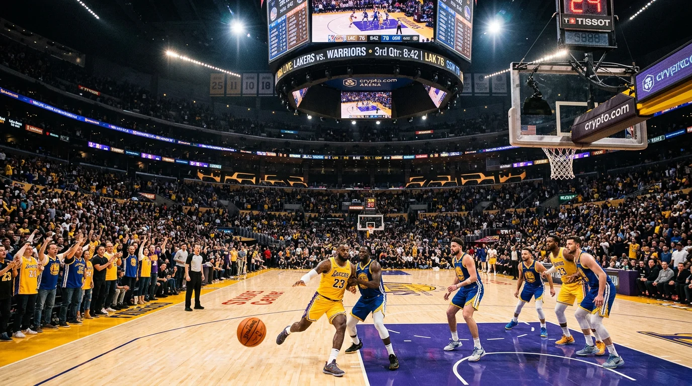 NBA basketball arena with crowd and arena lighting