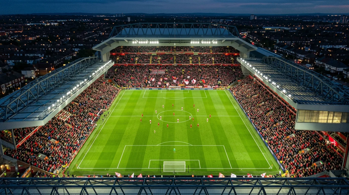 Premier League football stadium with packed stands