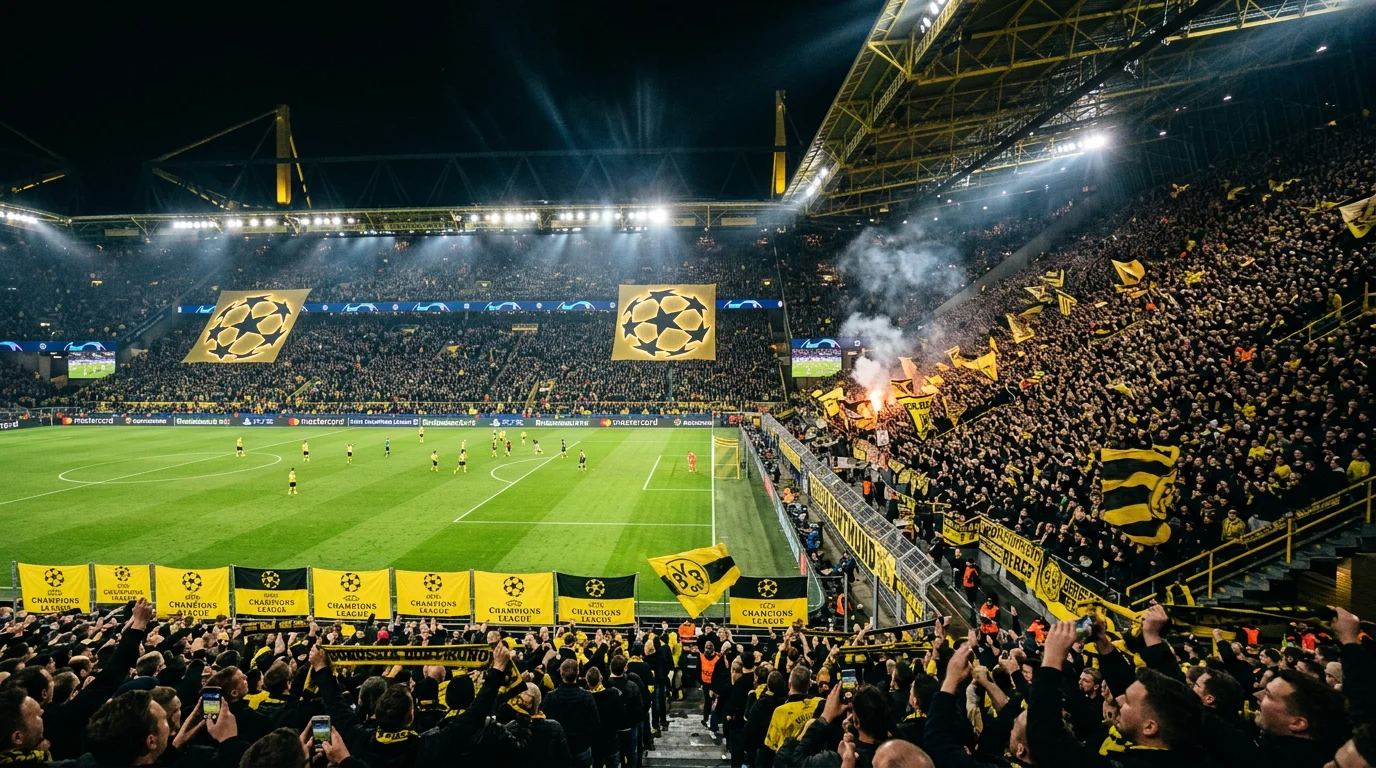 European football stadium with stadium lights
